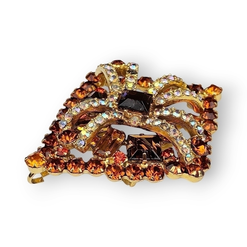 Juliana Rhinestone Brooch Pin Pendant Layered Topaz AB Orange Diamond Vtg D&E - Picture 3 of 12